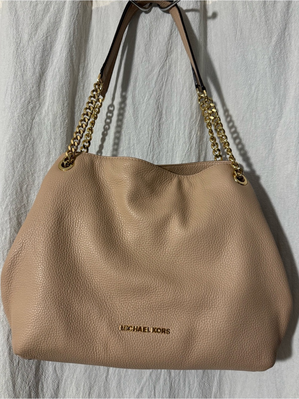 Michael Kors Pebble Leather Jet Set Large Chain Hobo Shoulder Bag Oyster